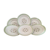Set of 6 Flat Porcelain Plates Signed "Lunéville"