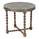 1920's Side-Table with Oak Frame and Brass top