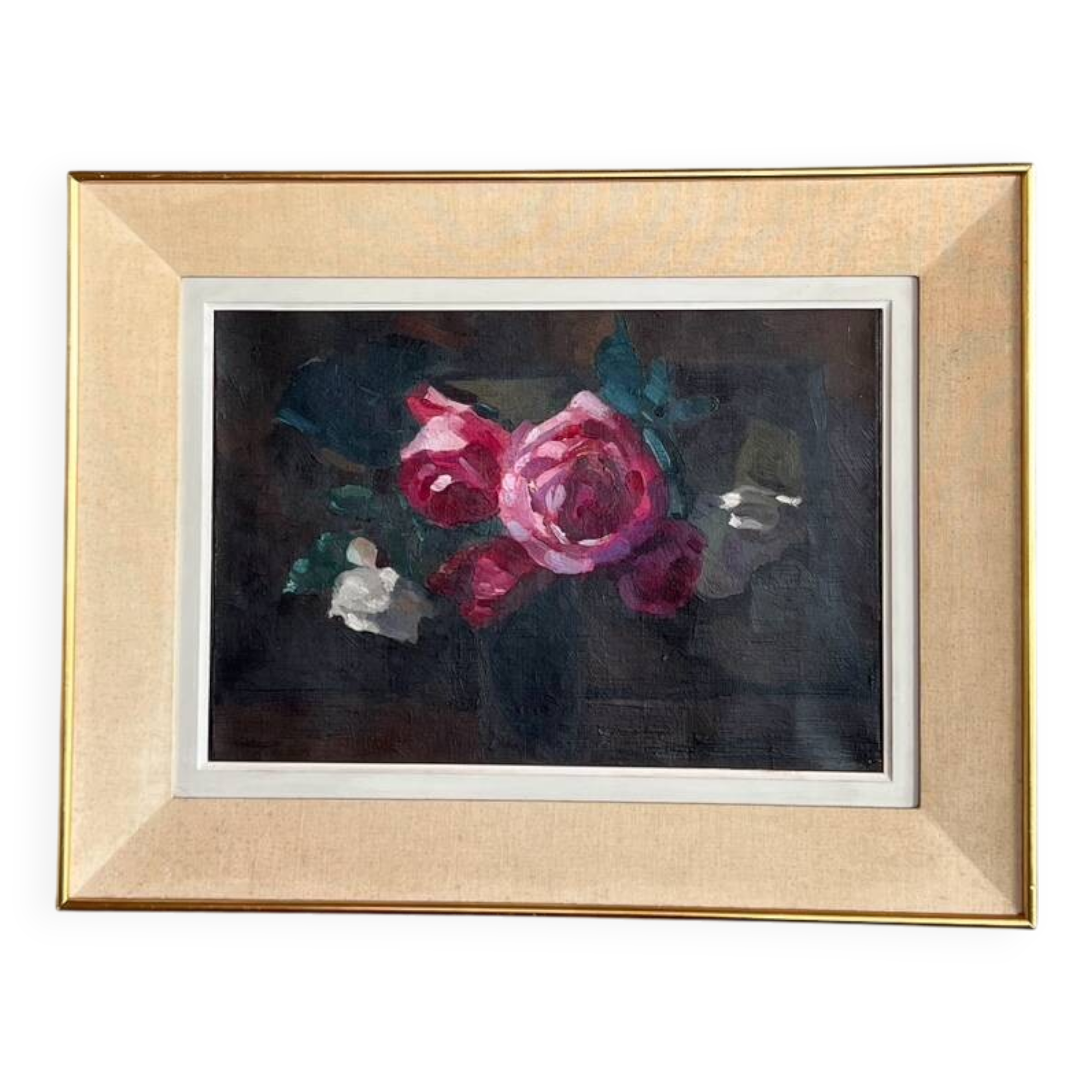 Oil on canvas with bouquet