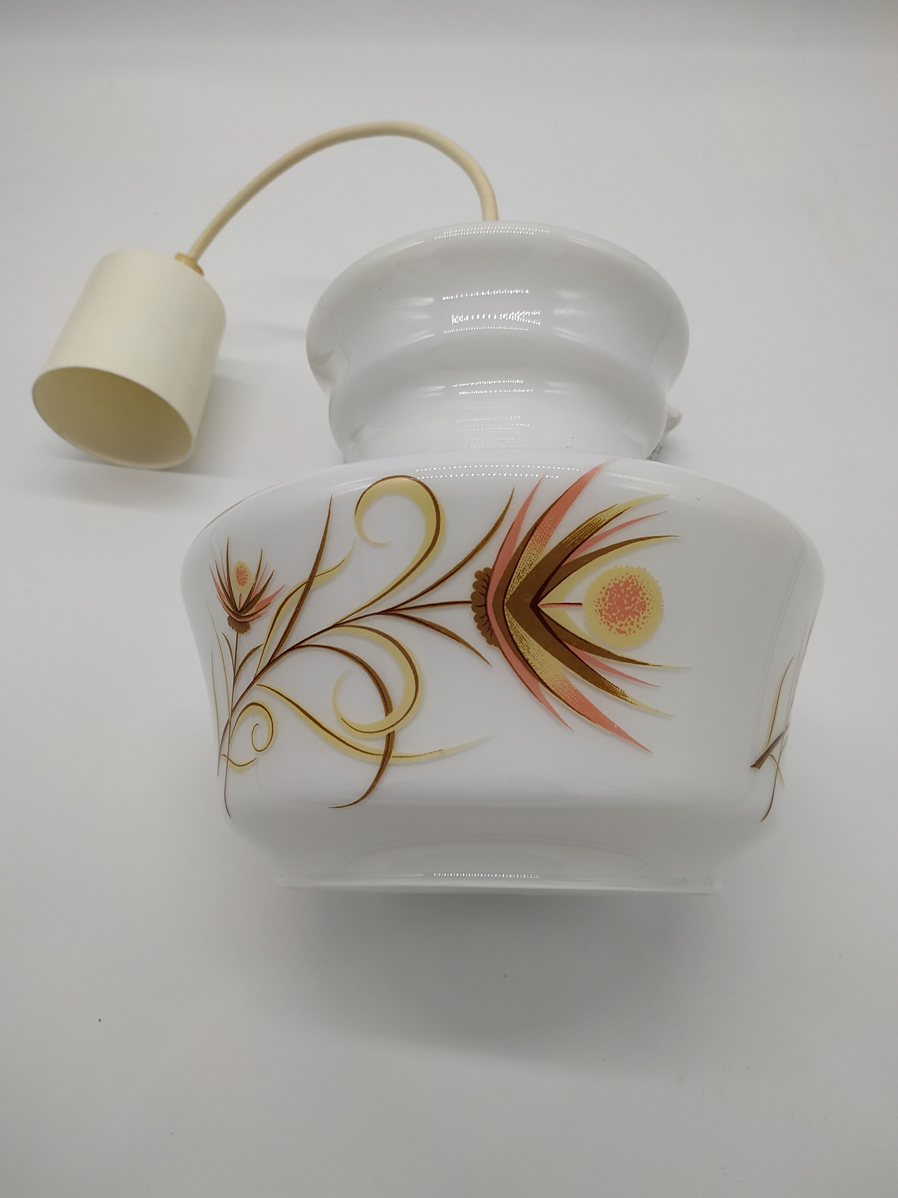 Seventies silkscreened opaline pendant lamp