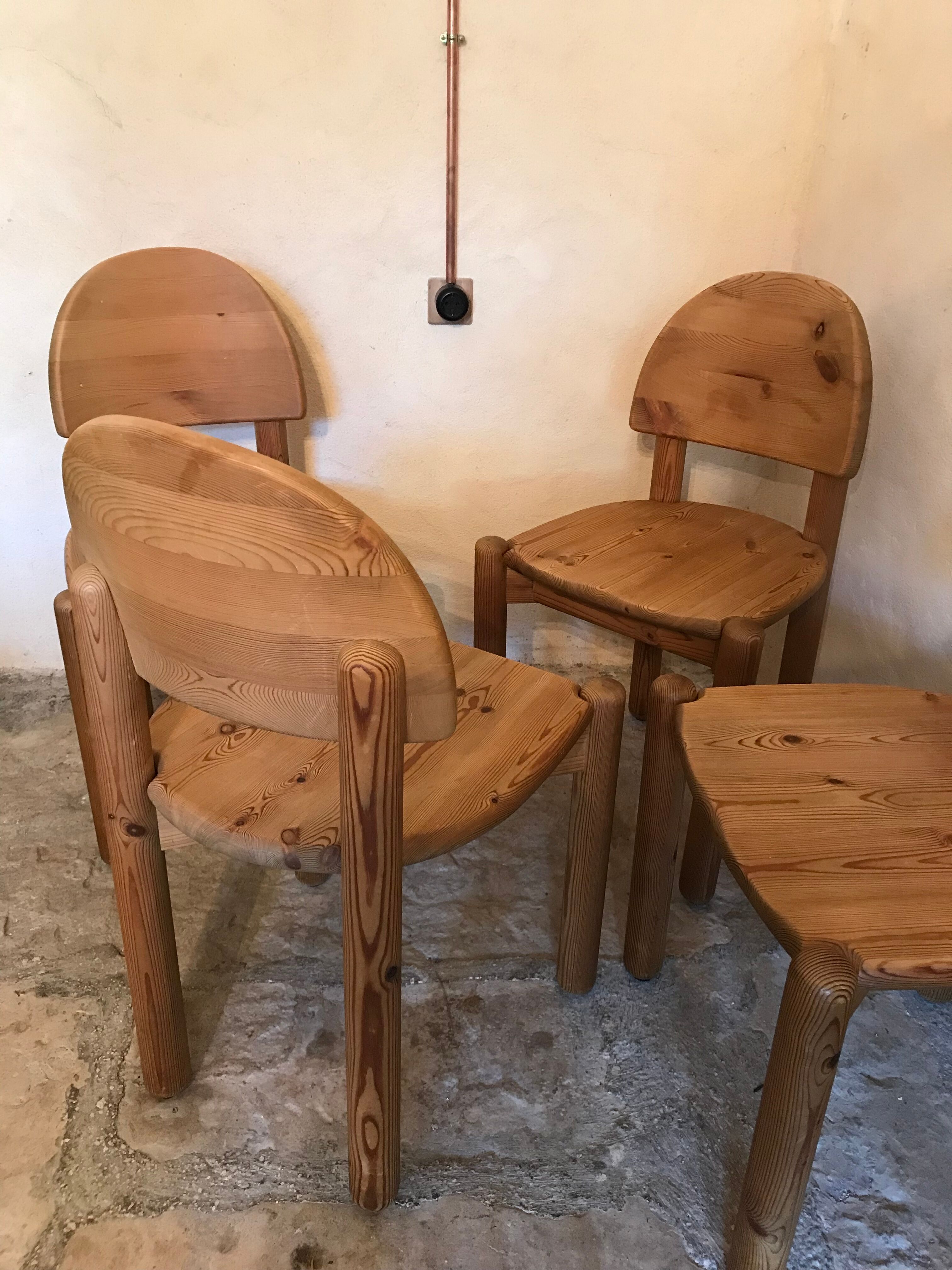 Set of 4 solid pine chairs by Rainer Daumiller, Germany 1960