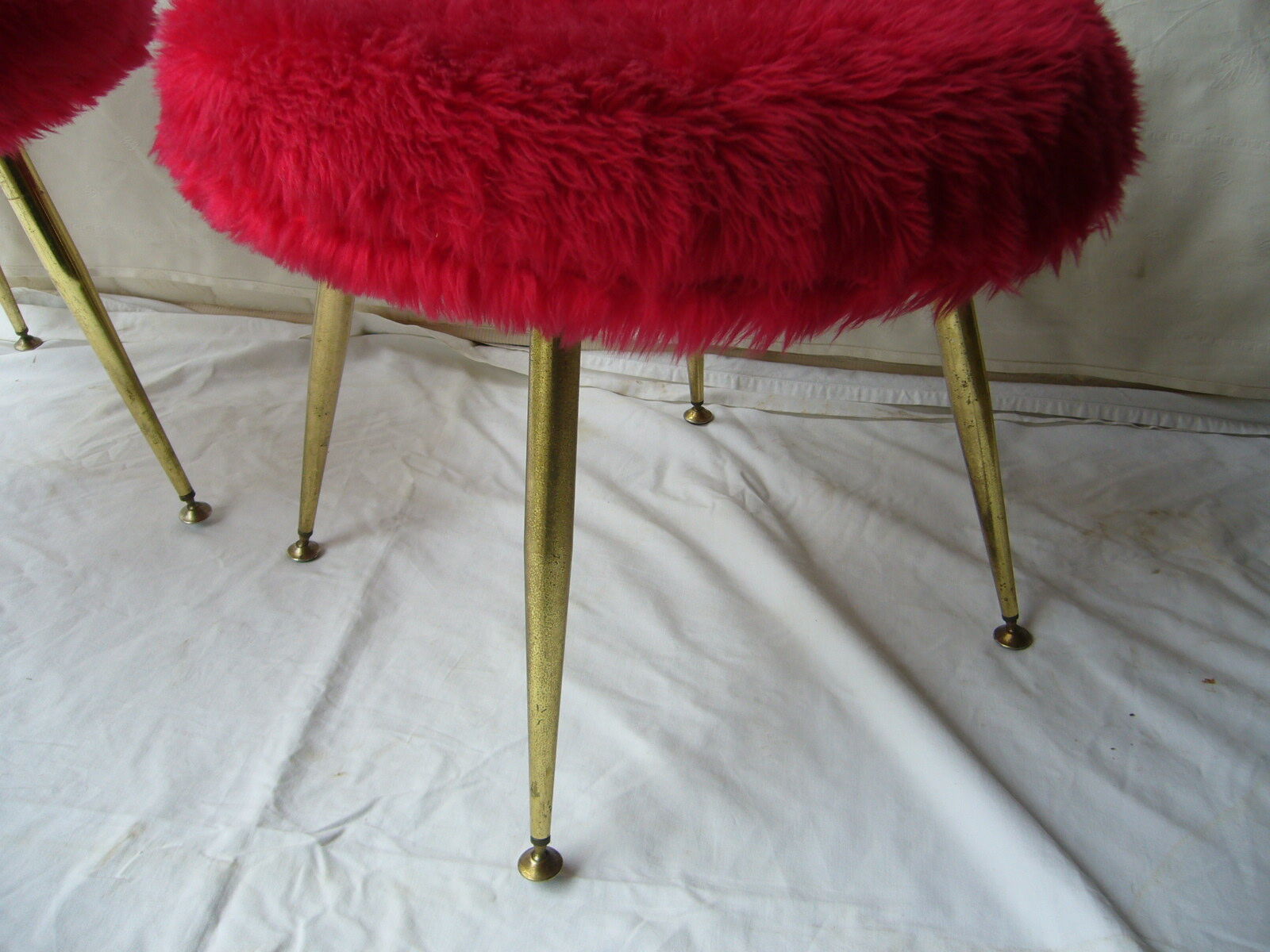 Pair of four-foot stools in vintage red moumoute