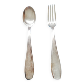 Cuillère et fourchette en métal argenté Gianini
