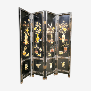 Asian lacquer 4-panel folding screen room divider ‘Aziatische kunst’