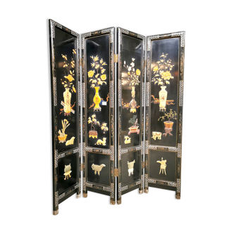 Asian lacquer 4-panel folding screen room divider ‘Aziatische kunst’