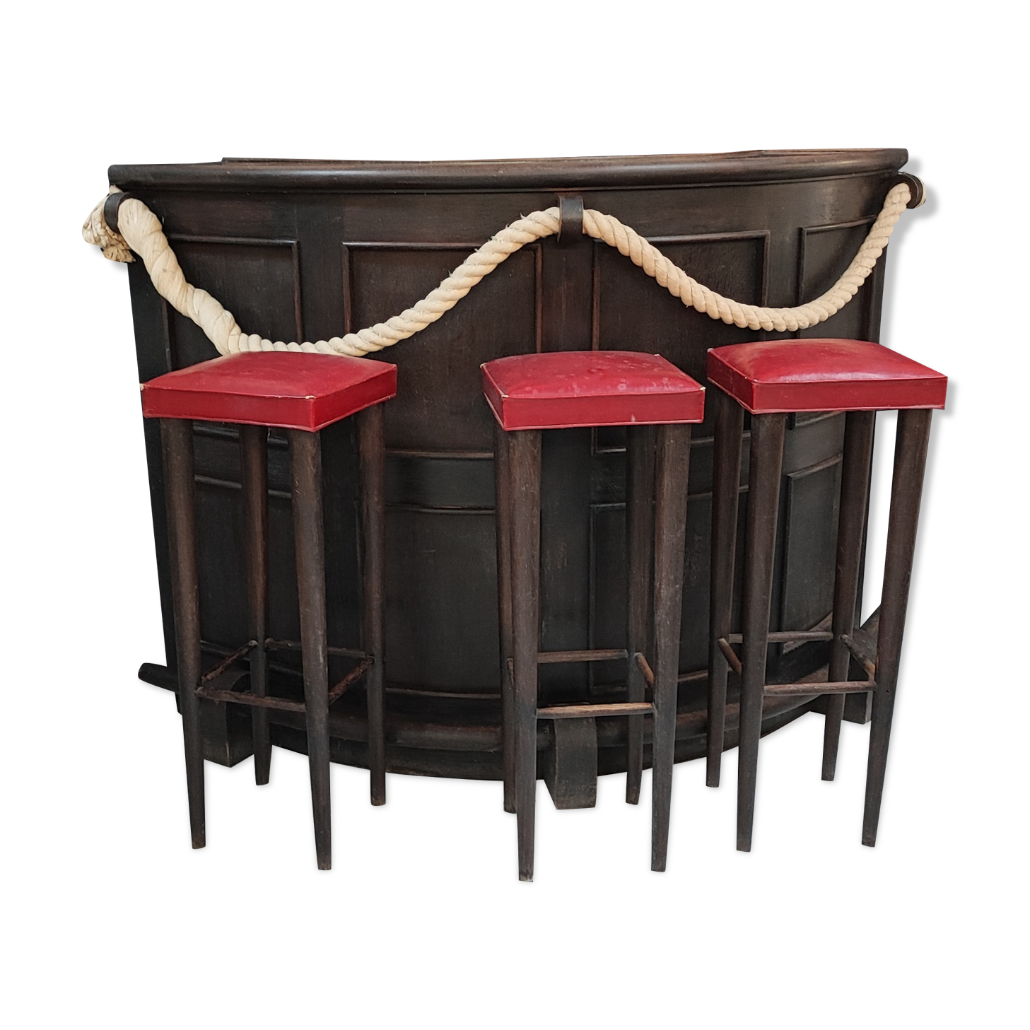 Bar En Chêne Massif Avec 3 Tabourets - Idéal Pour Intérieur Ou Barbecue - Occasion Fonctionnel