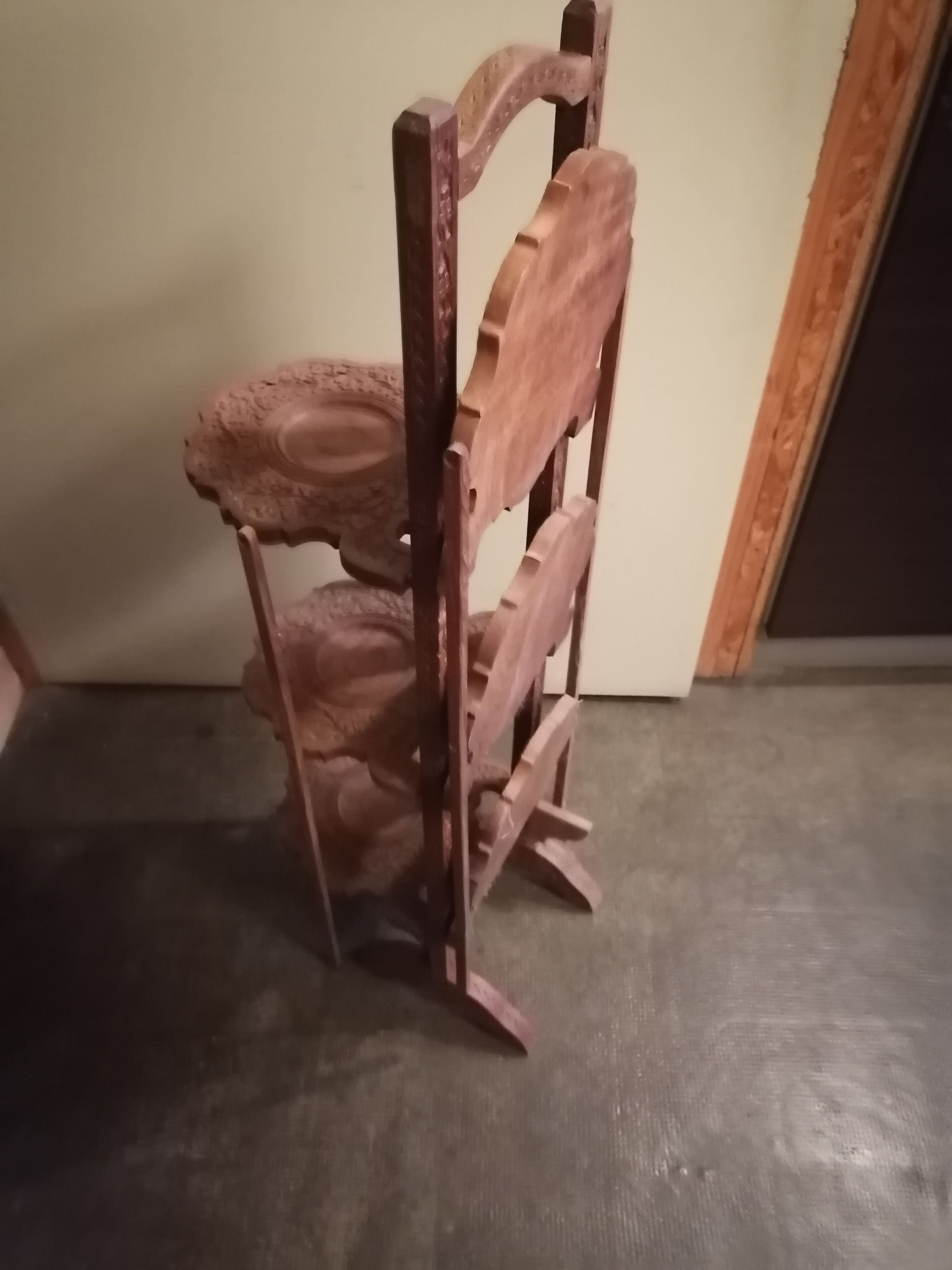 Shelf folding tray carved wood shelf 3 levels 6 shelves India