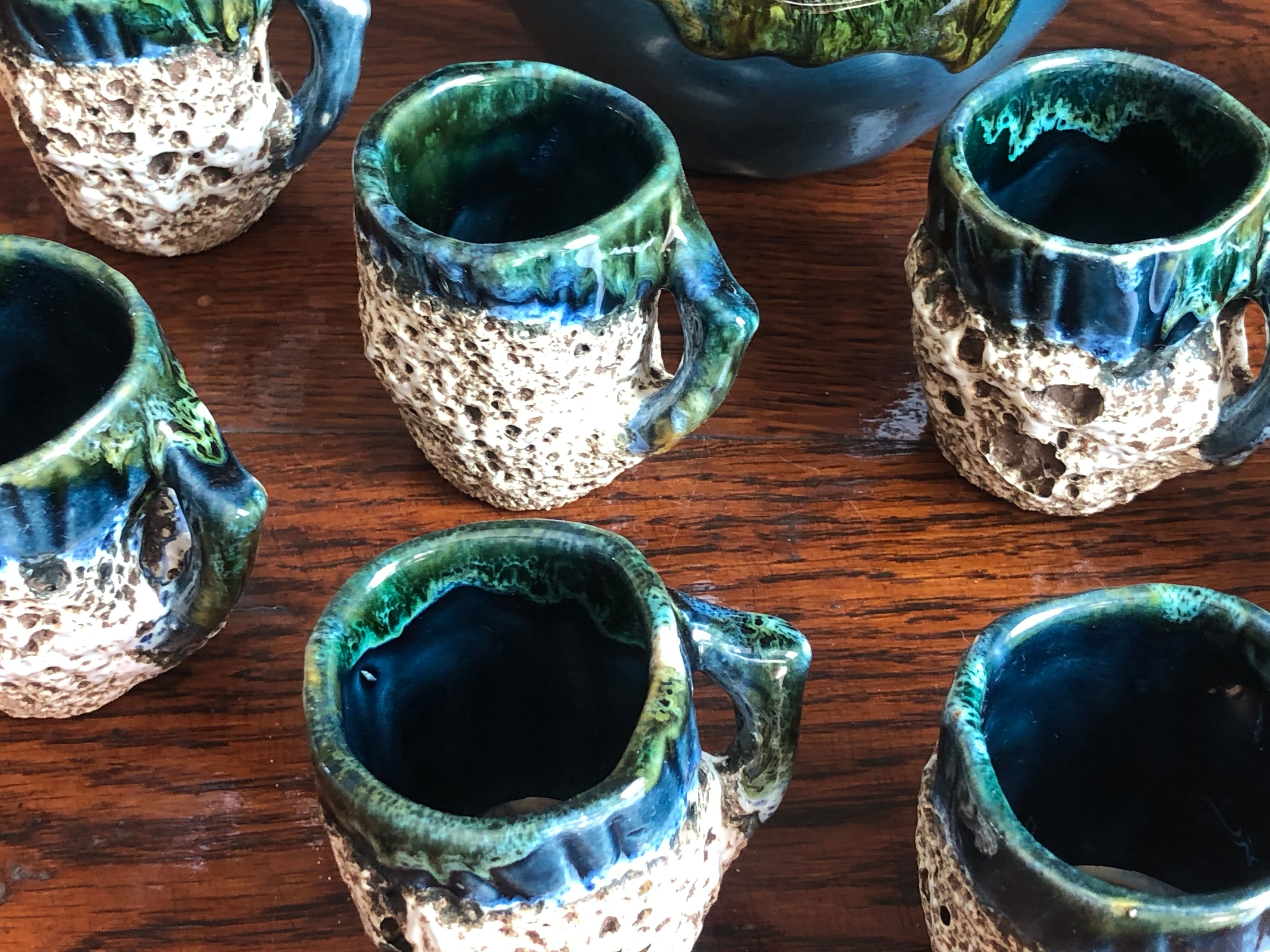 Vintage service style Vallauris called "sea foam" + 8 glasses