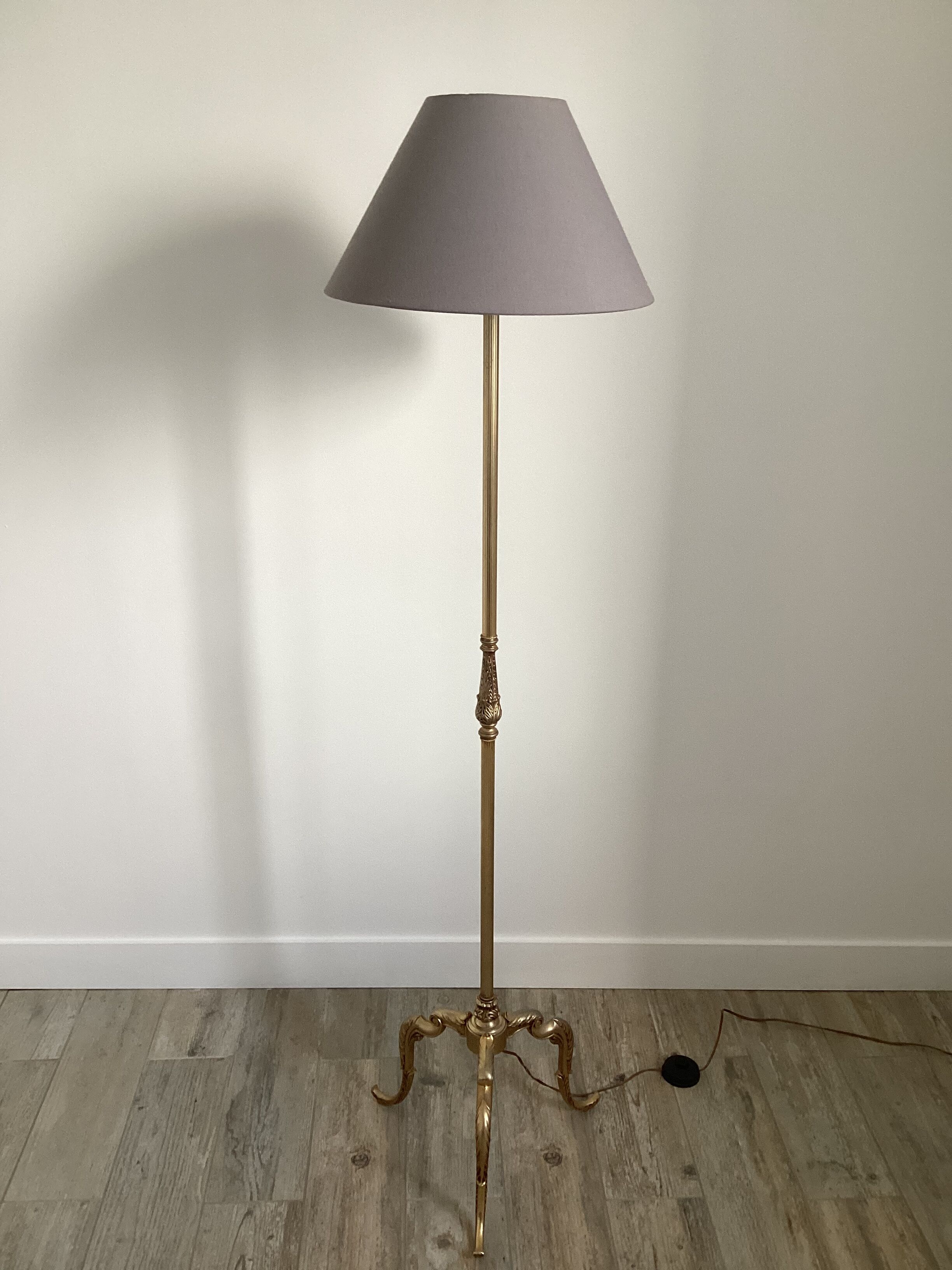 Vintage golden brass tripod floor lamp
