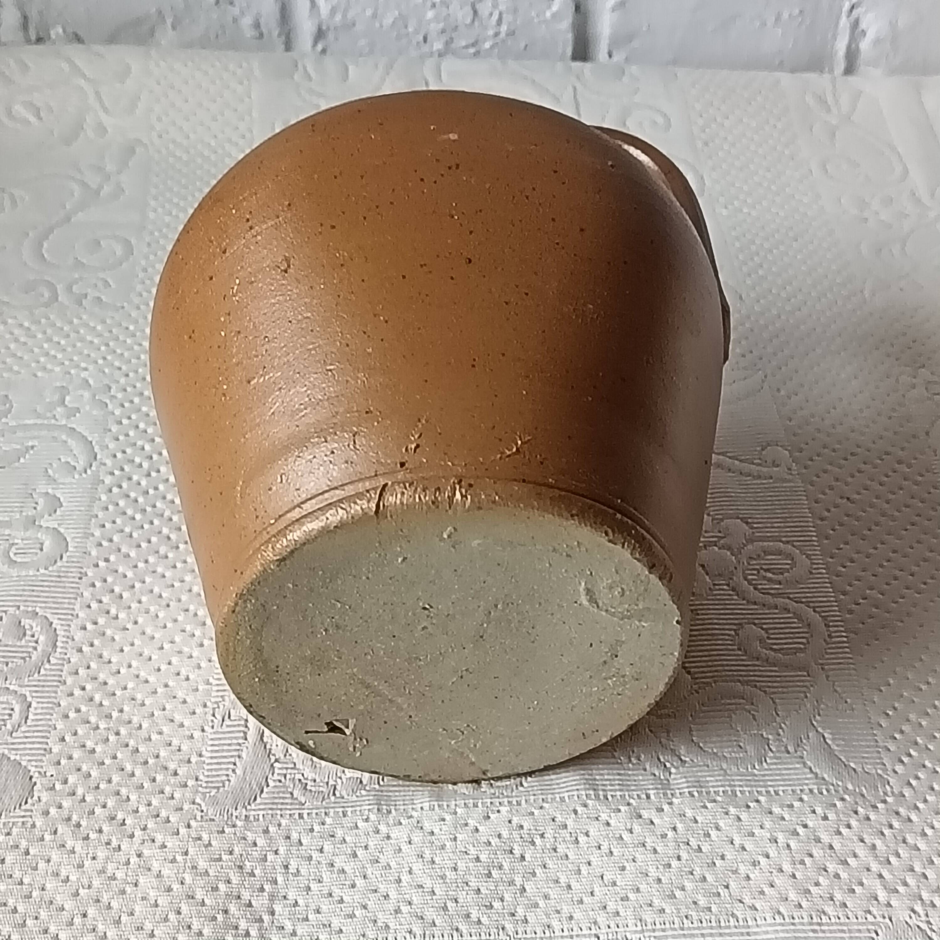 Beau pot à huile ou à vin vintage fait main en grès marron vernissé