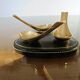 Black leather piped pipe holder with brass, Tremblay edition, Paris