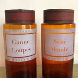 Duo of amber apothecary bottles