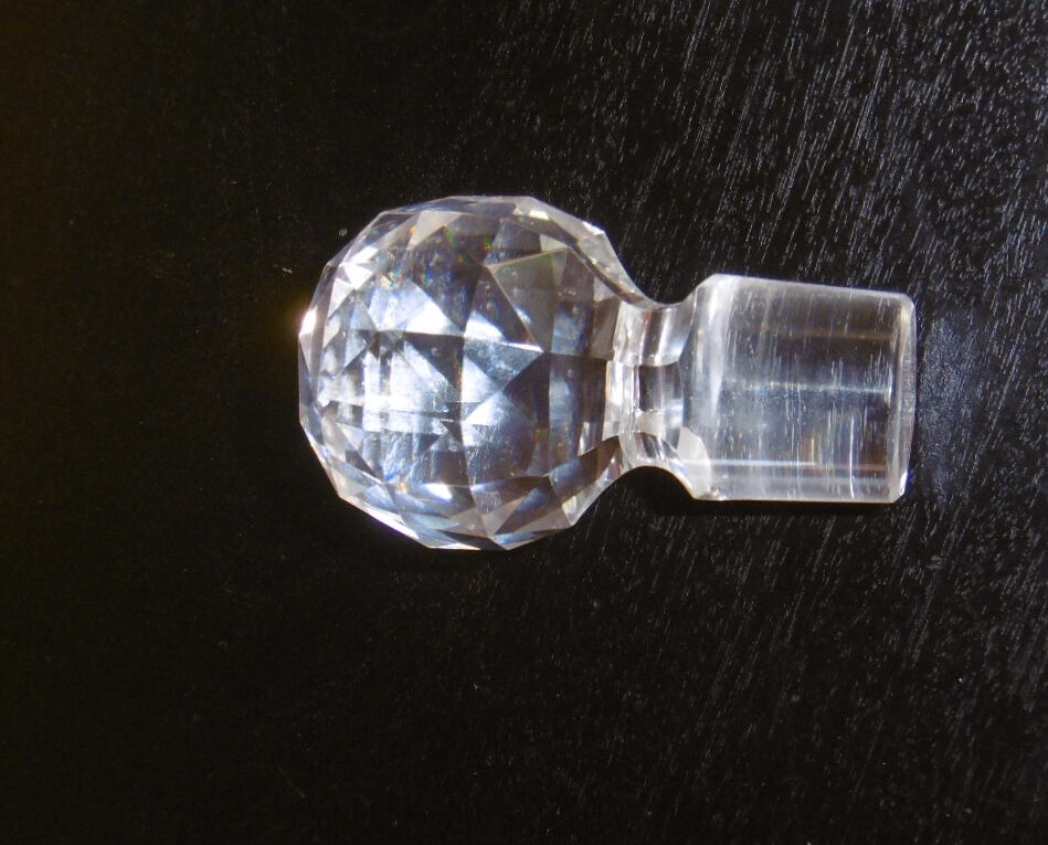 Old crystal bottle decor size with faceted cabochon early xxth