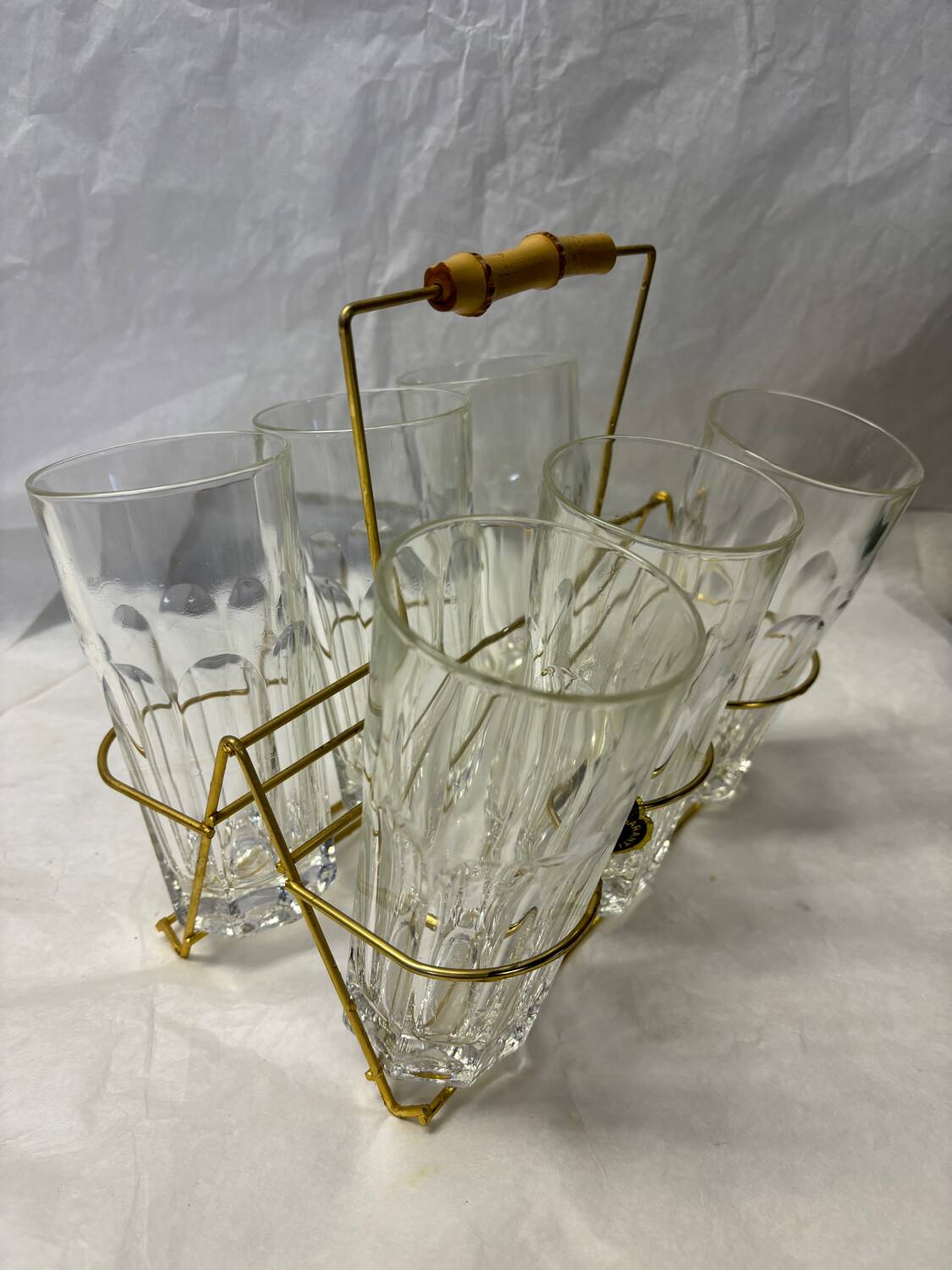 Set of 6 lemonade glasses with brass support