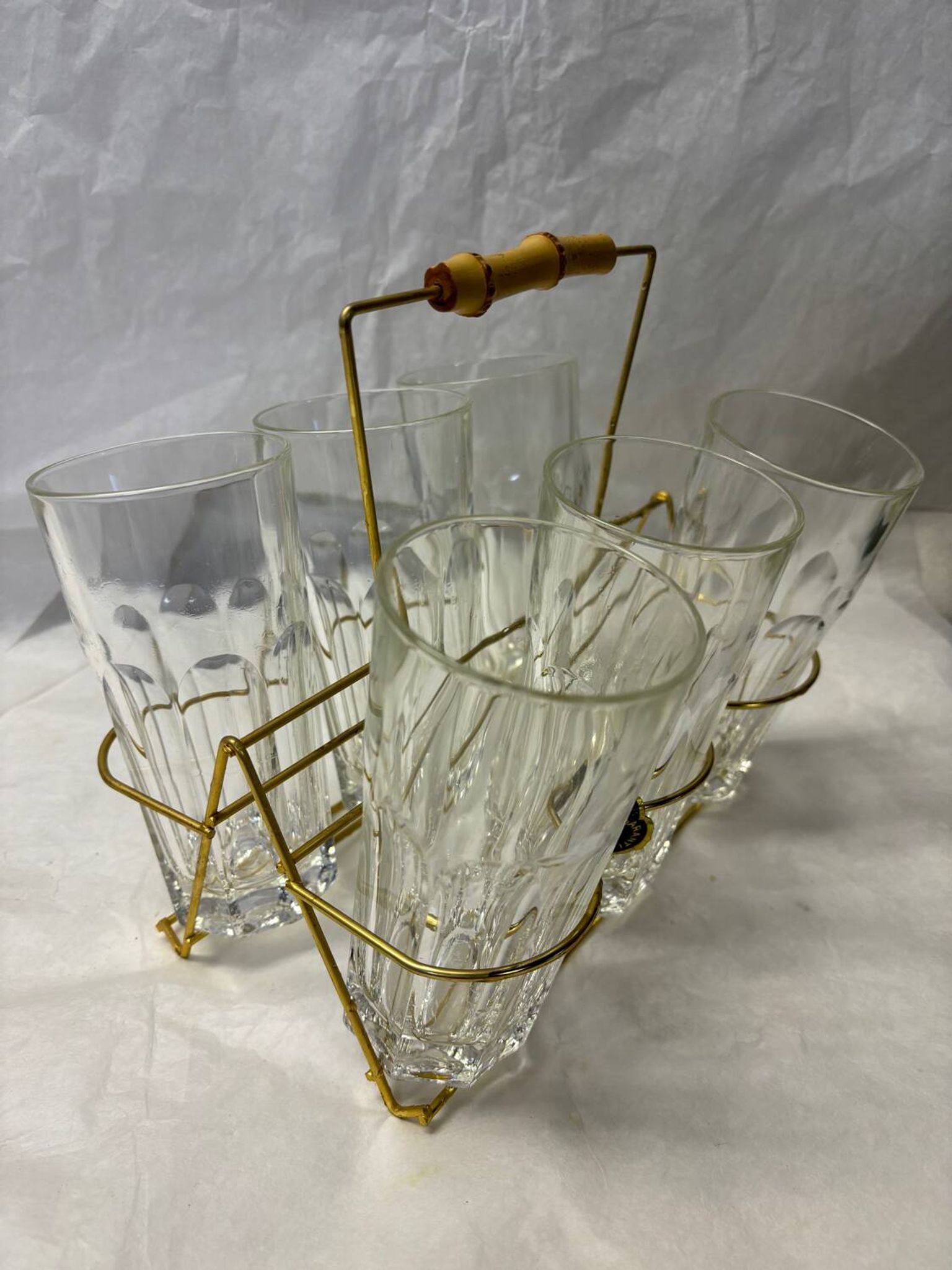 Set of 6 lemonade glasses with brass support