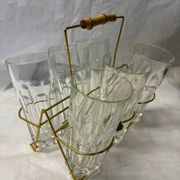 Set of 6 lemonade glasses with brass support