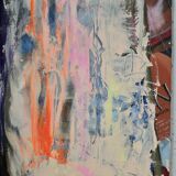 Abstract painting on canvas, dripping on figurative background, circa 1970.