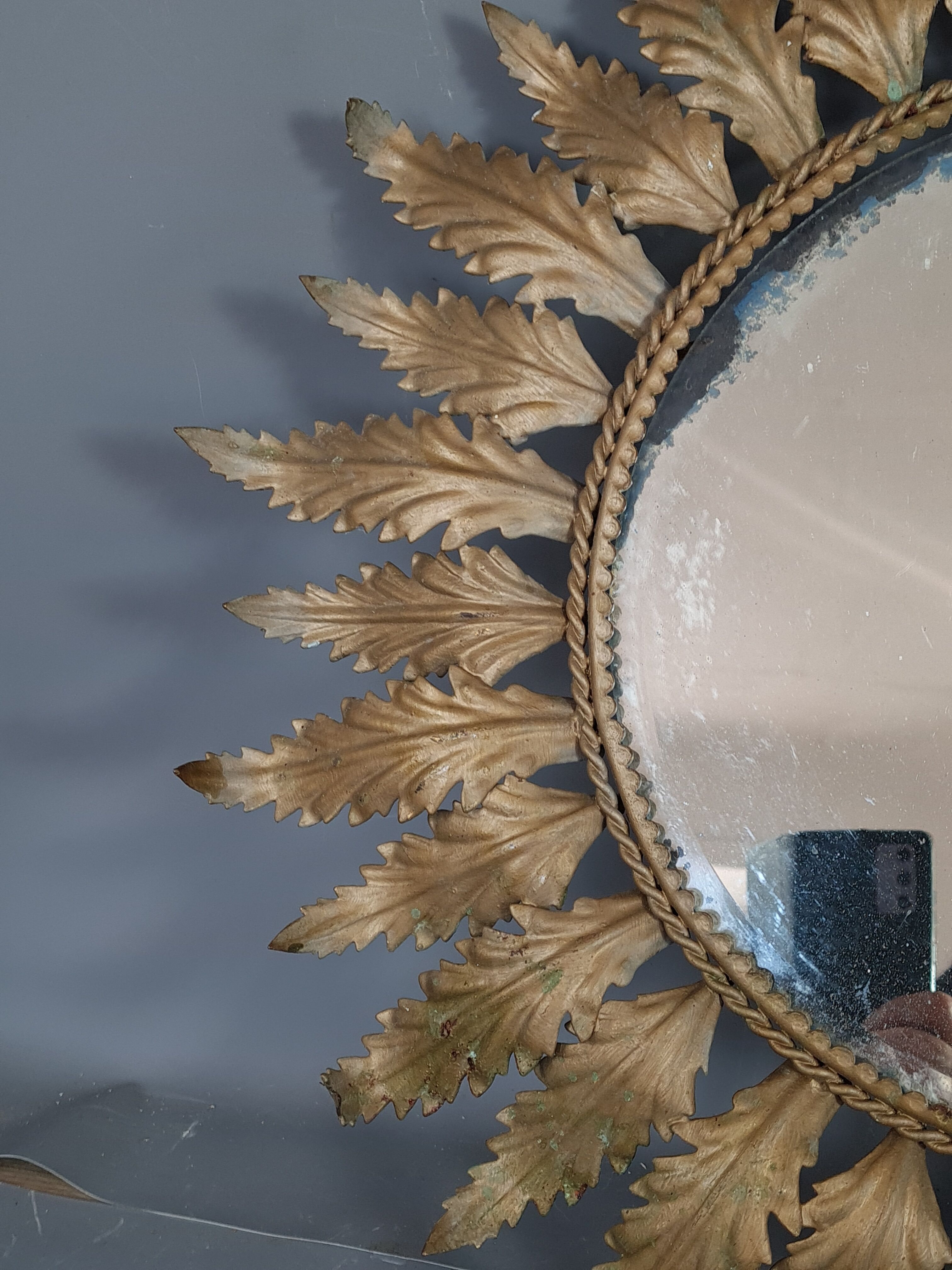 Mirror sun acanthus sheets vintage gold metal 50s