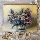 Old painting of a bouquet of flowers, oil on wood.
