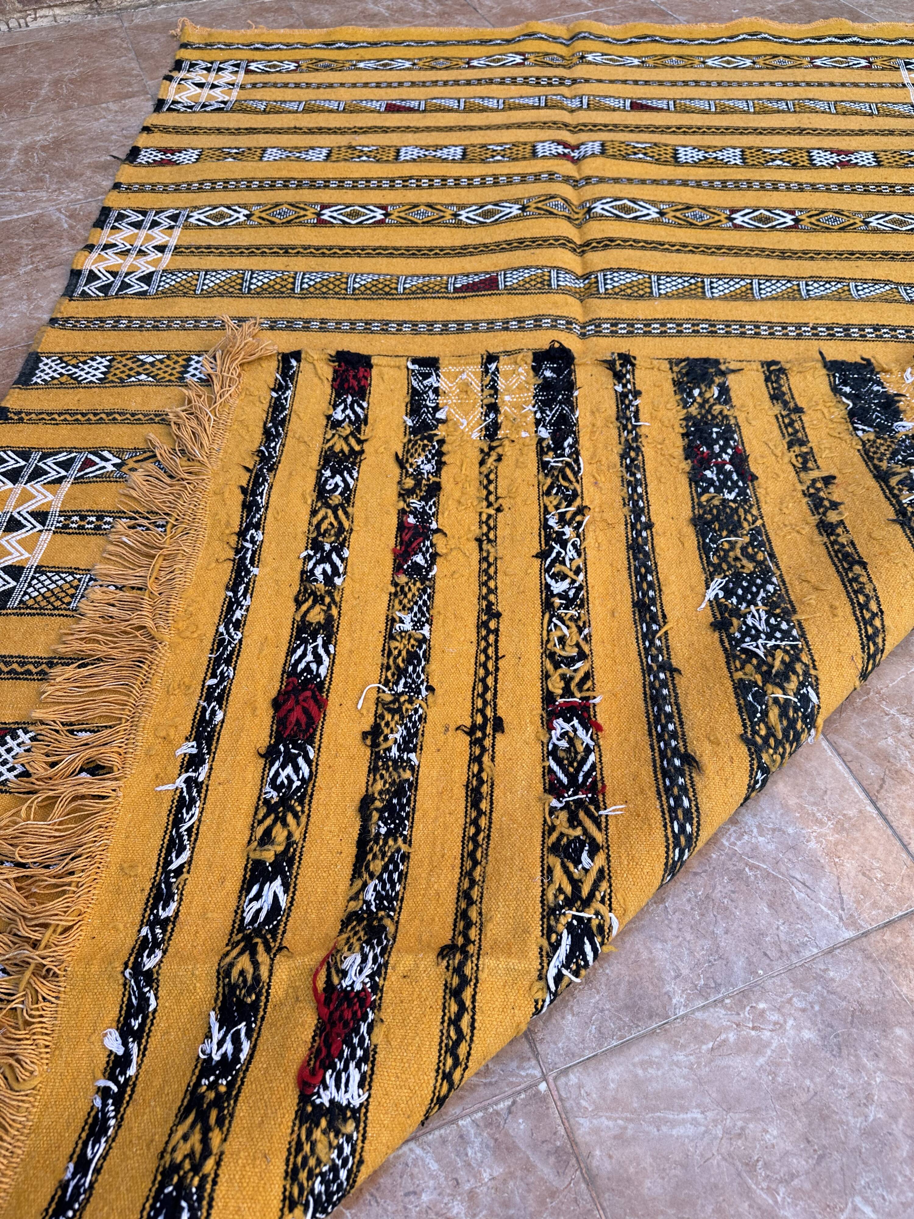 Handmade yellow Berber Kilim rug 226 x 150