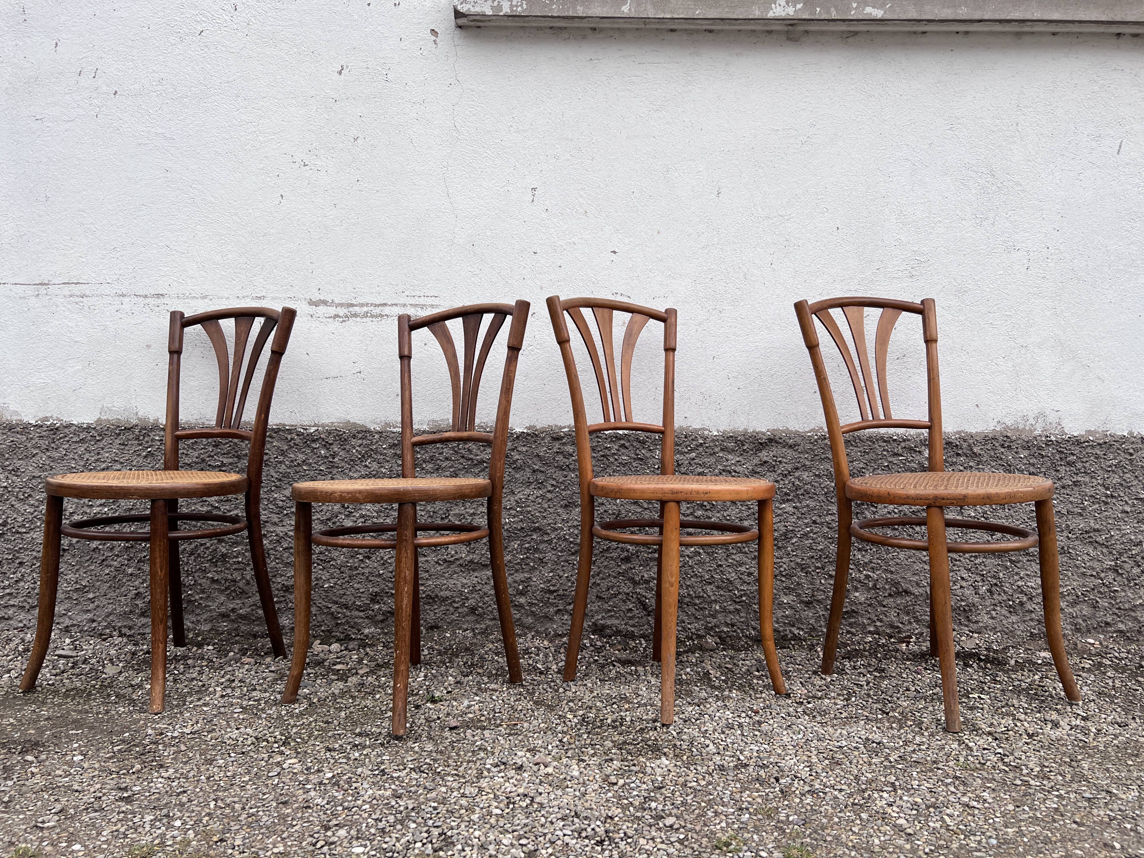 Series of 4 wooden chairs and cannage