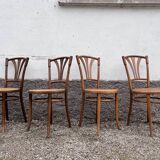 Series of 4 wooden chairs and cannage