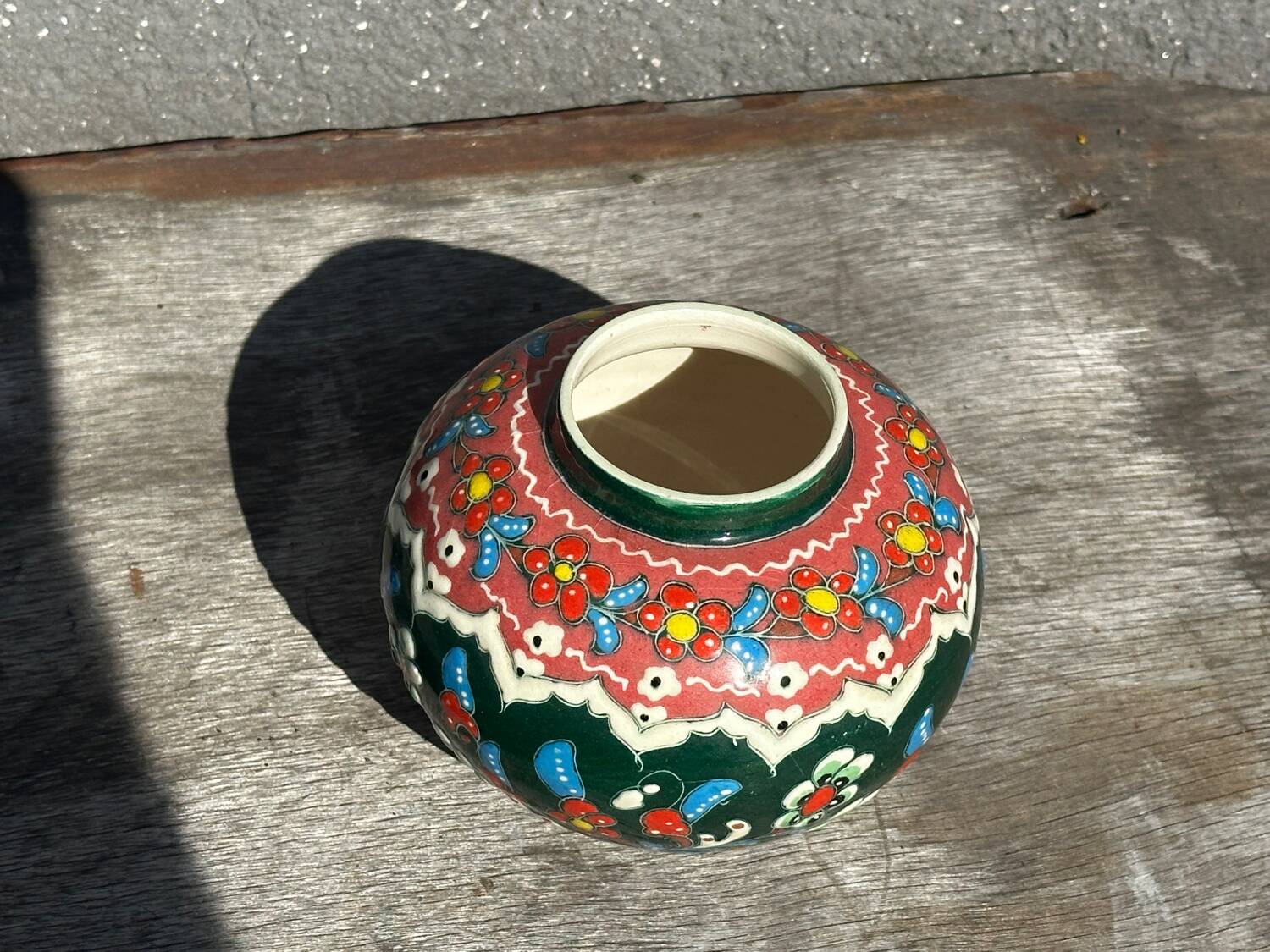 Petit Vase Vintage rond en céramique Turque H 11 cm