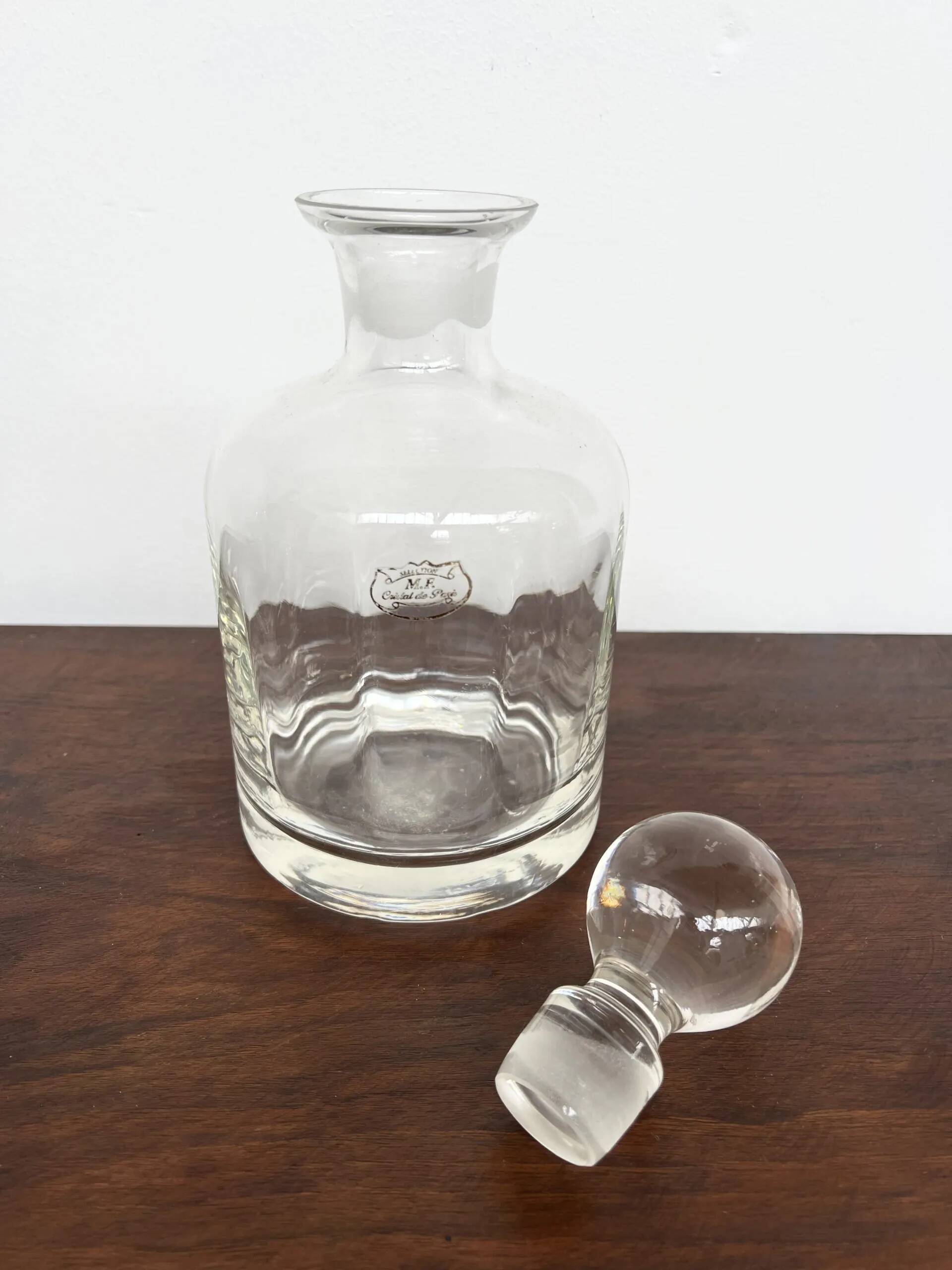 Carafe à whisky vintage en cristal de Paris avec étiquette d’origine