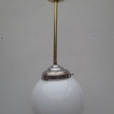 Old hanging lamp, brass stem and white opaline globe