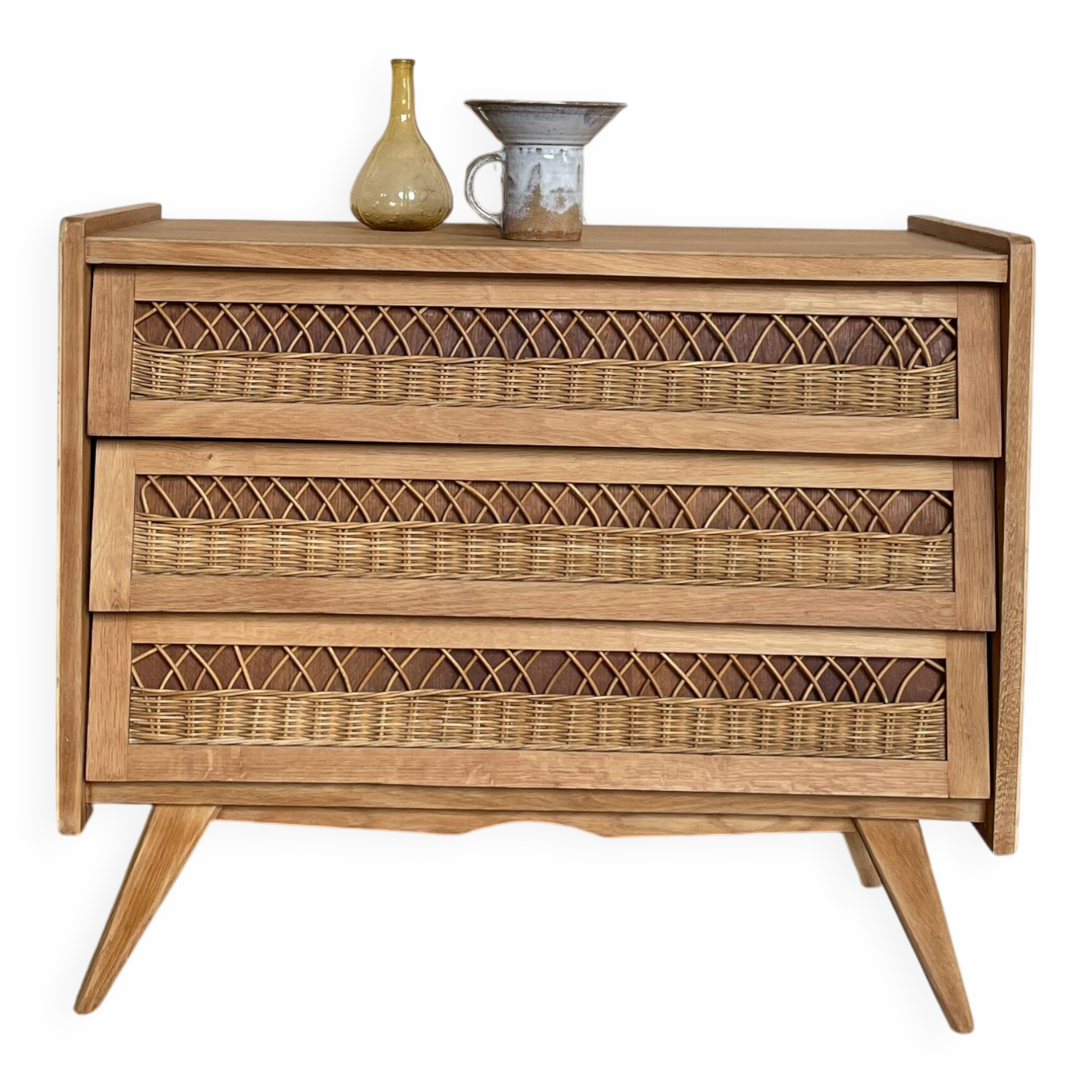 Commode Vintage Bois et Rotin