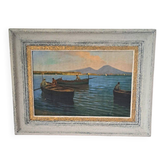 Ancient table oil on panel by Ermando Bellantonio