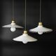 Lot de 3 suspensions vintage en opaline blanche cable vert khaki, France