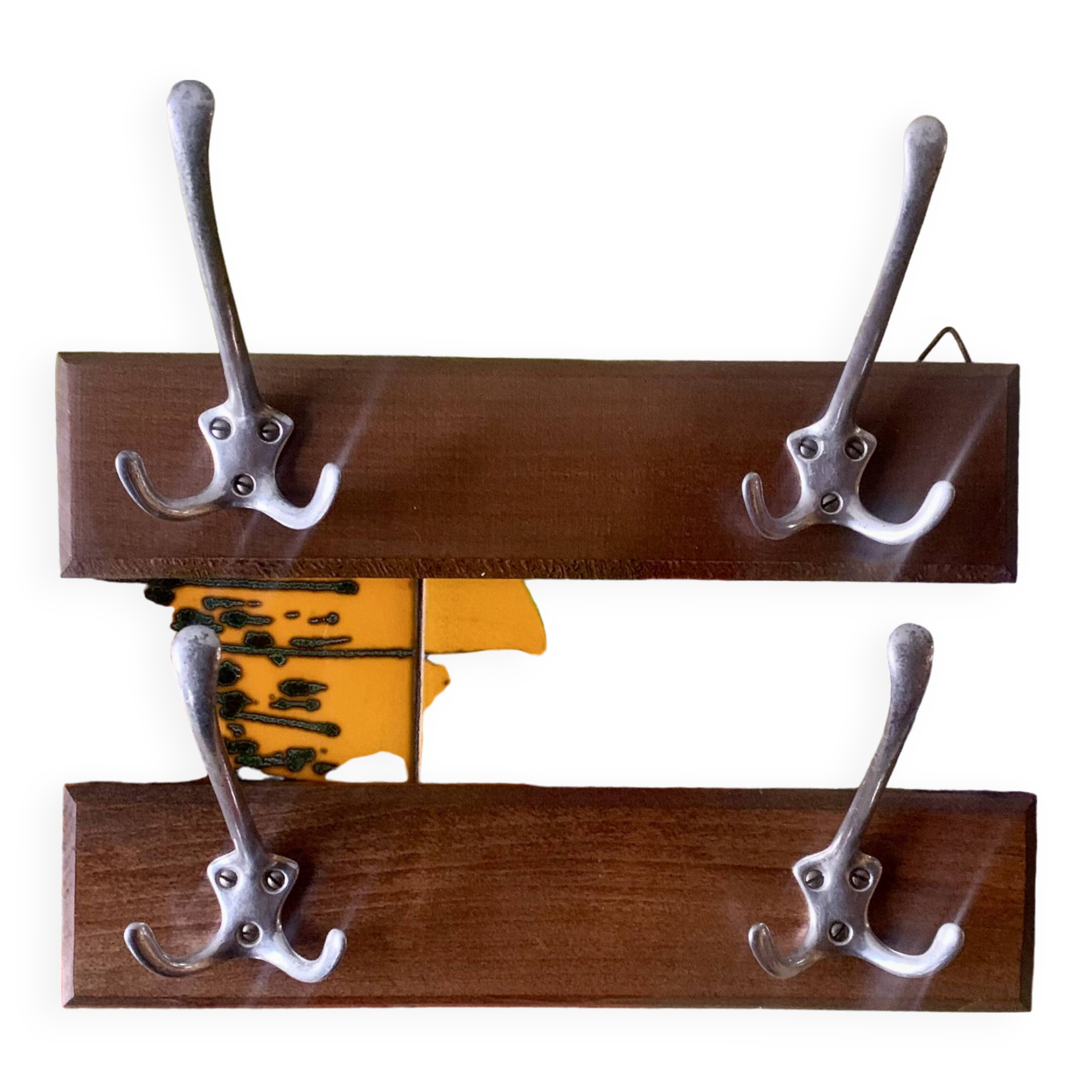 Pair of vintage wooden wall coat racks - double coat hook