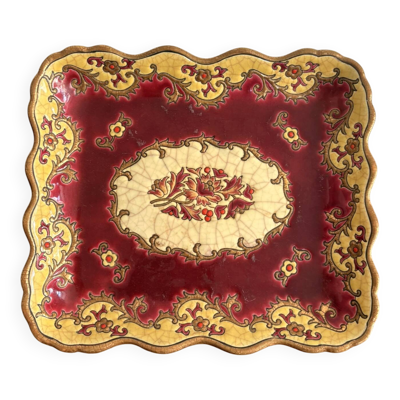 Ancien Plat Emaux Longwy Plaisance Par P. Chevalier Décor Main france