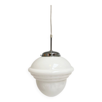 Opal glass ceiling lamp with cable from the 1960s