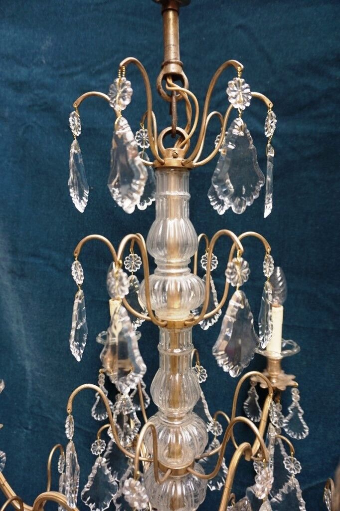 Chandelier, silver bronze, Louis XV style crystal.
