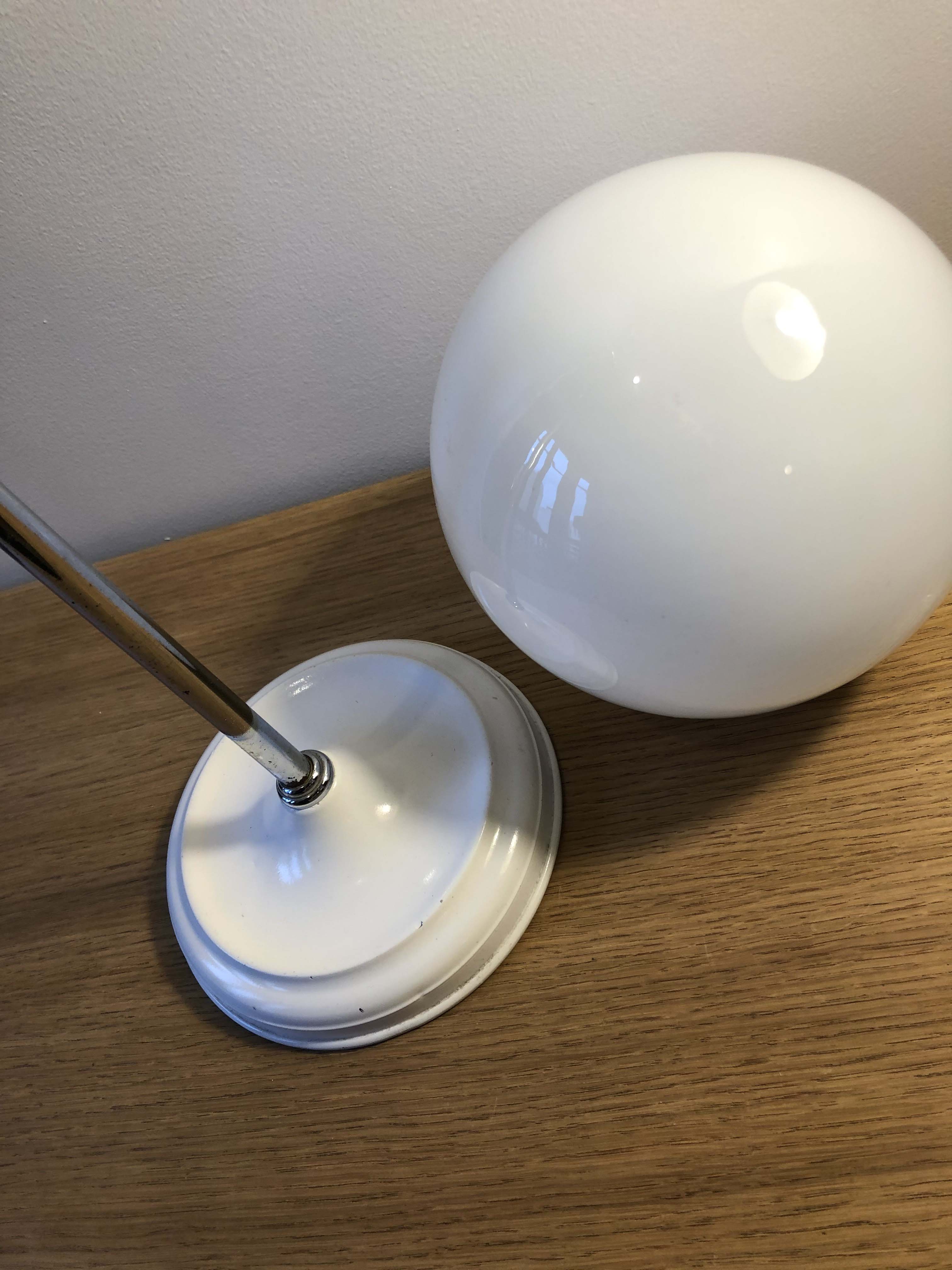 Workshop lamp, old office in chrome and opaline
