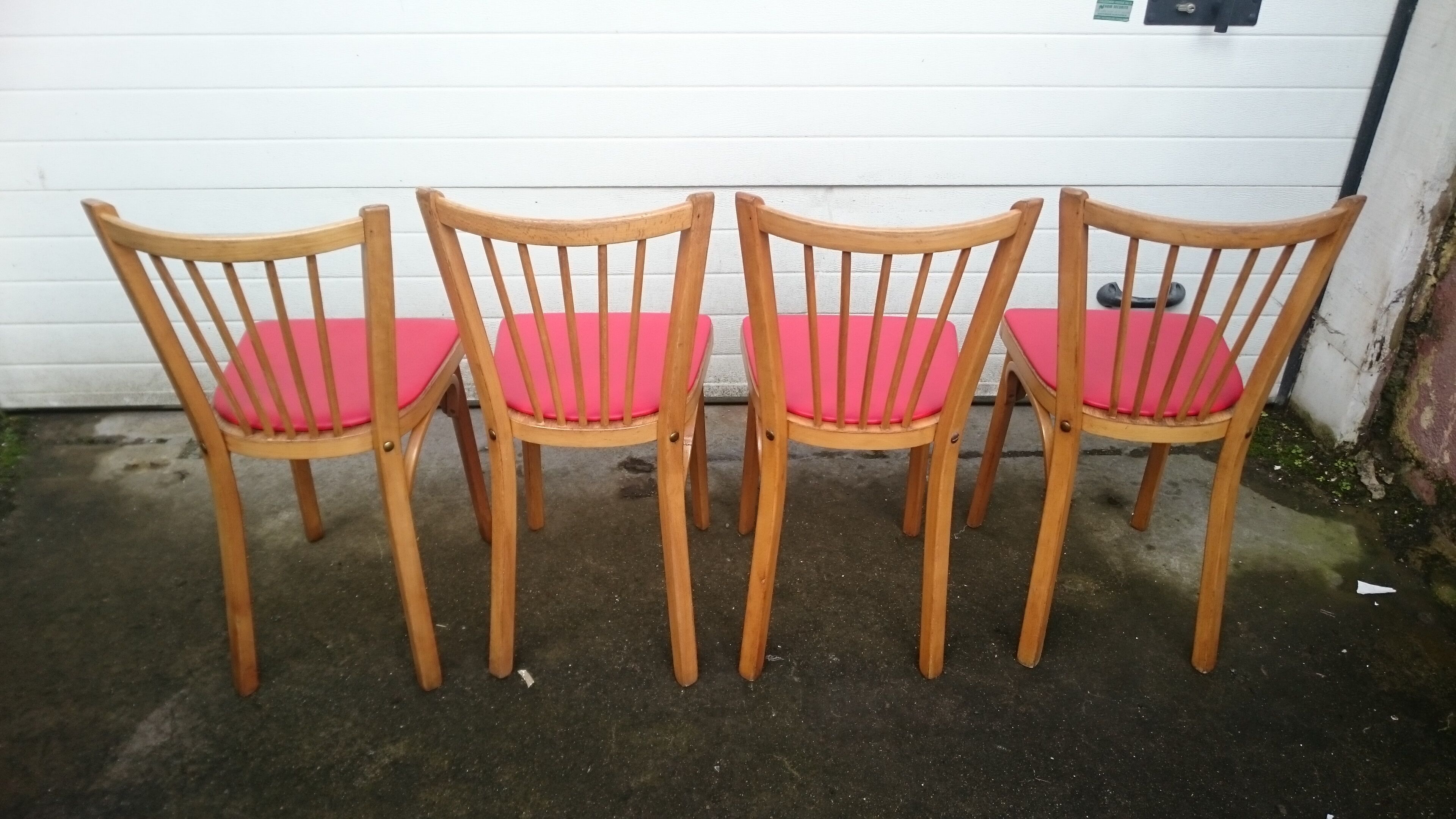 Lot of 4 red Baumann bistro chairs