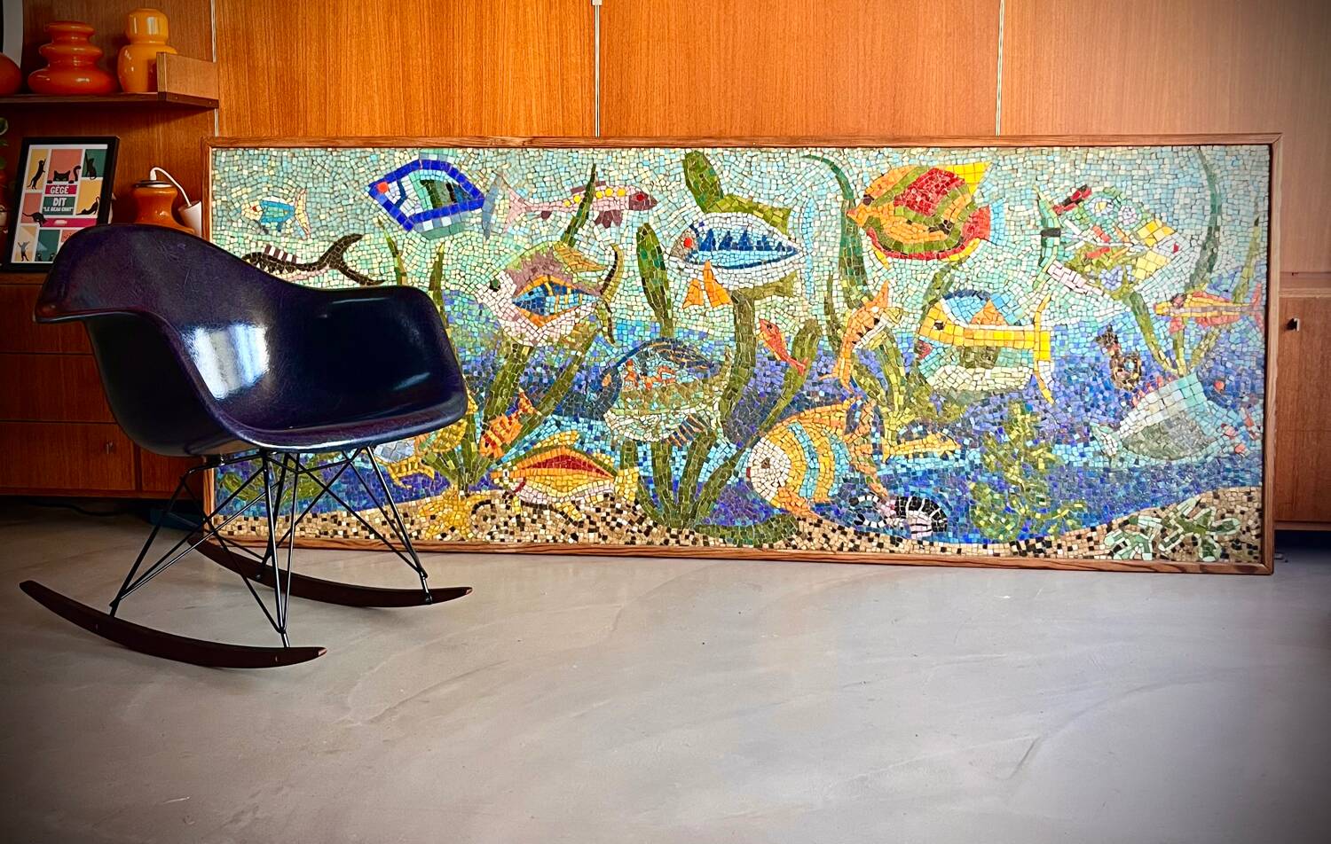 Large vintage mosaic wall fresco 1950