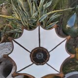 Scandinavian rattan hanging lamp, wood and vintage fabric