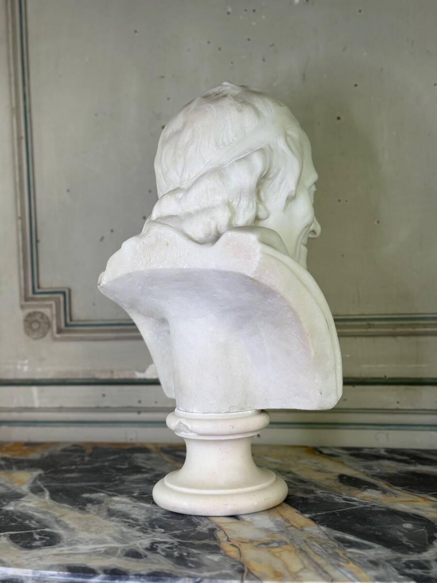 Marble bust, Voltaire after Jean Antoine Houdon, 19th-century copy.