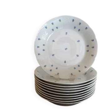10 assiettes creuses Limoges GDA porcelaine barbeaux bleuets 1930 Ø 19 cm