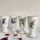 Set of 6 Mazagrans Birds Coffee Cup Mug Porcelain Limoges