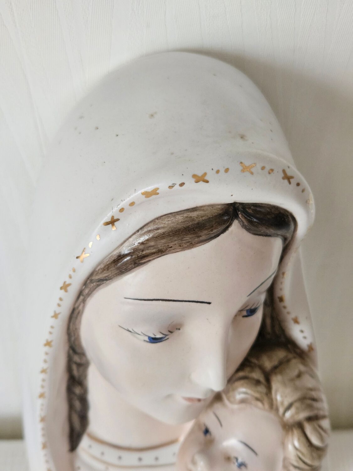 Vintage Italian wall ceramic Virgin and Child