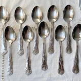 10 Vintage Rocaille Style Metal Soup Spoons