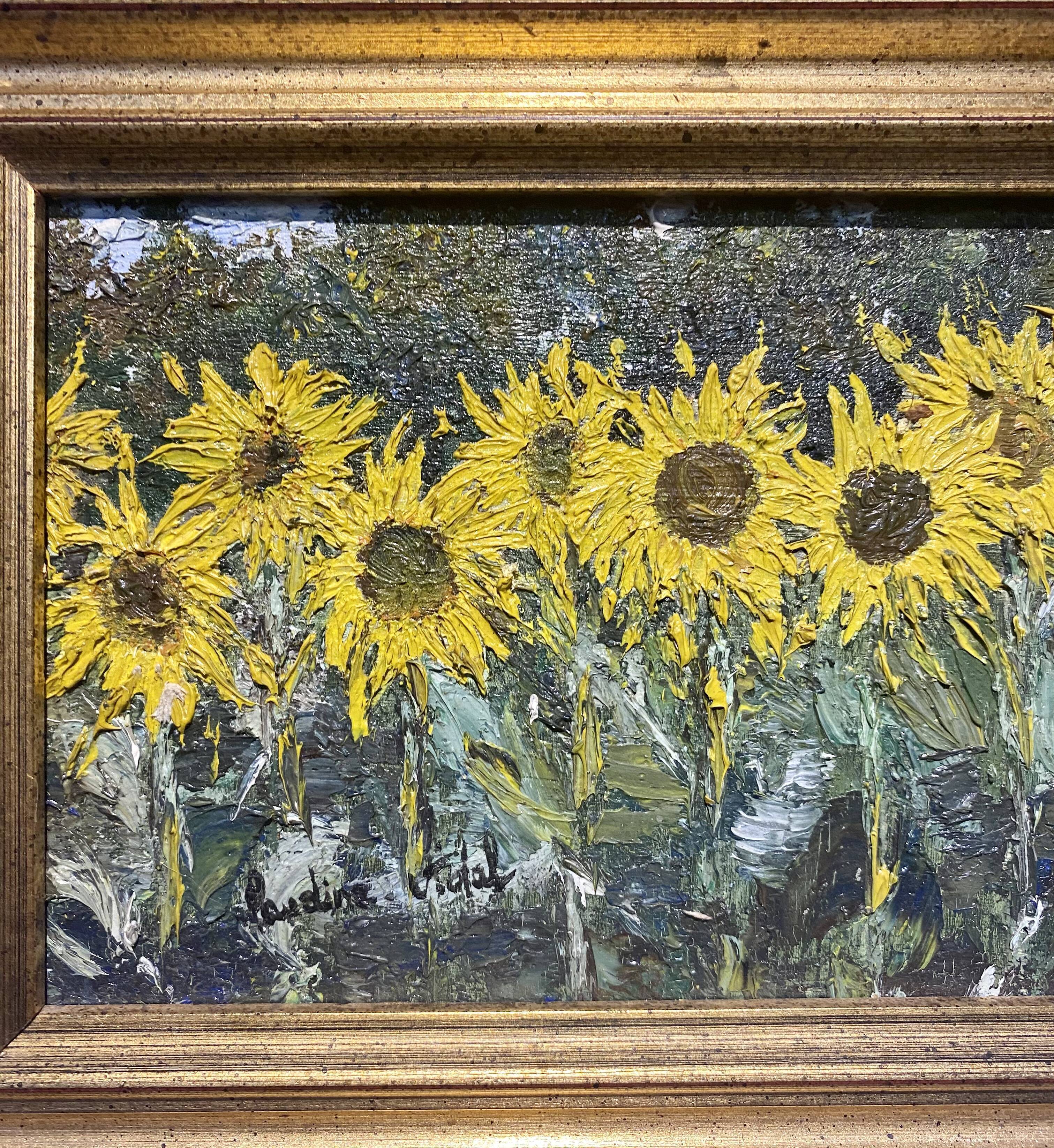 Old painting, still life with sunflowers, signed, XX century