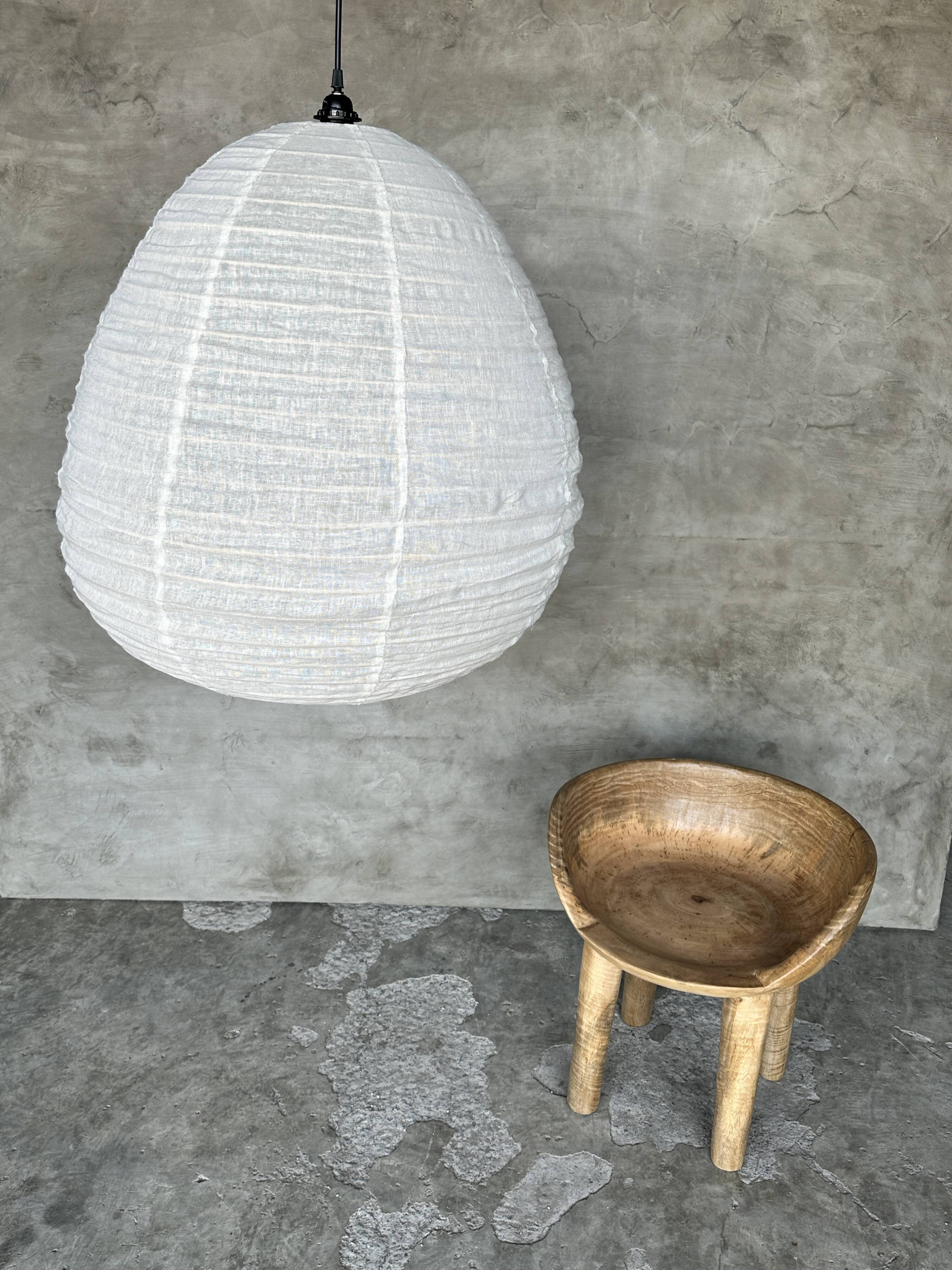 Very large Japanese-style natural rattan and linen pendant light in the shape of a drop H65 D70