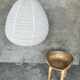 Very large Japanese-style natural rattan and linen pendant light in the shape of a drop H65 D70