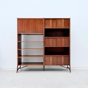 Scandinavian style bookshelf in teak and brass, 1950.