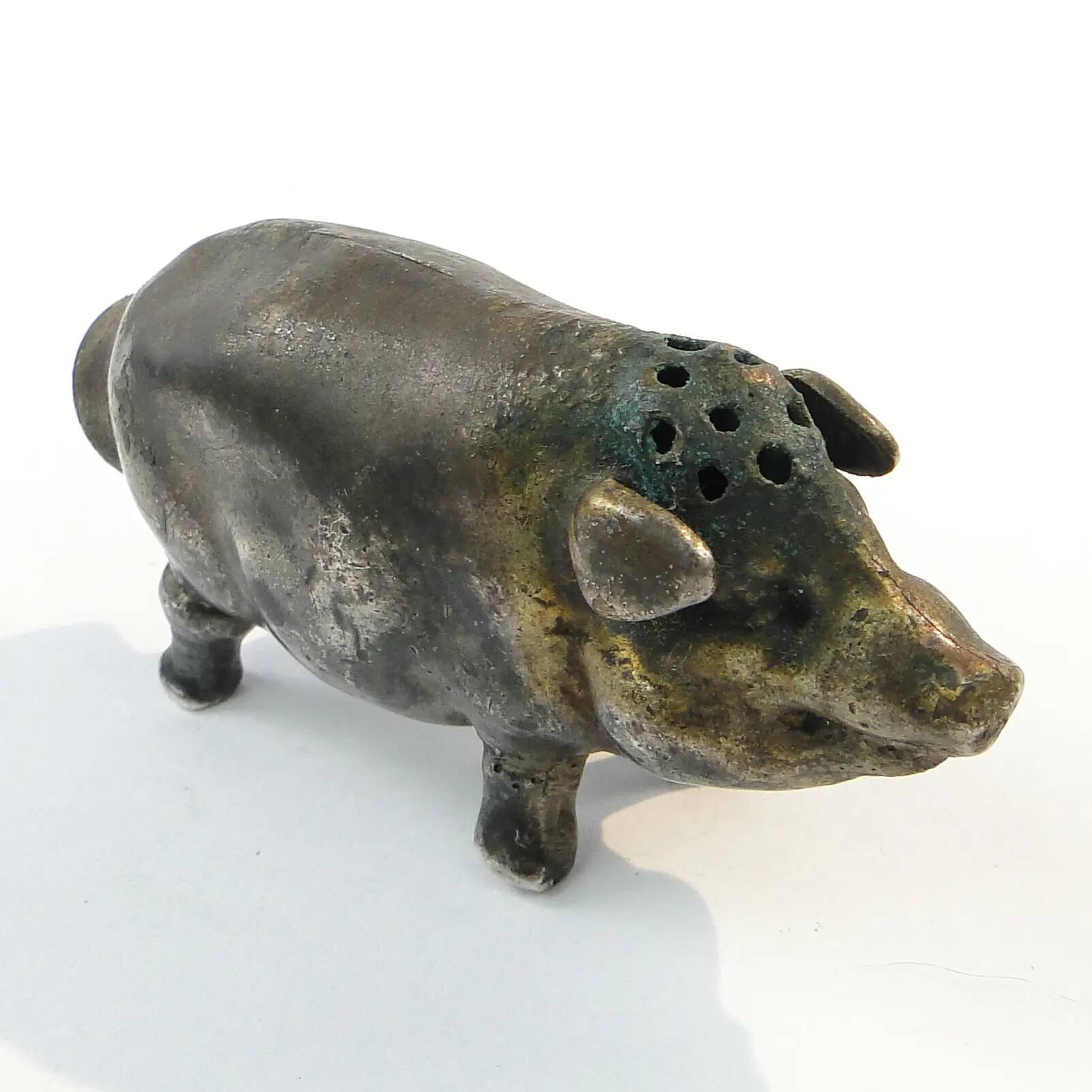 Figurative salt shaker, silver-plated brass, Germany, 19th century